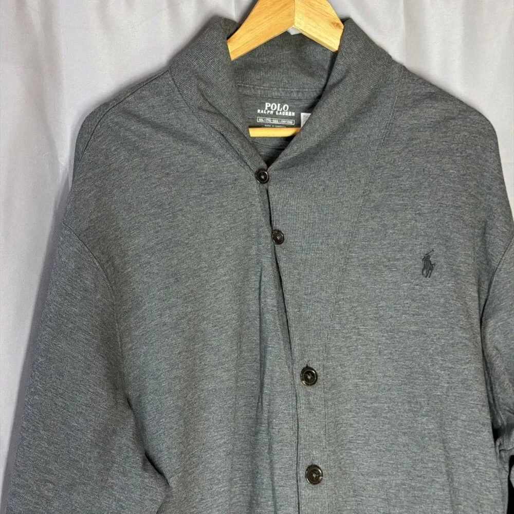 Polo Ralph Lauren Shawl Collar Cardigan Gray Cotton Sweater Men’s Button Front